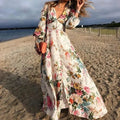 Kvinne Strand Maxi Kjole | Langermet Blomster