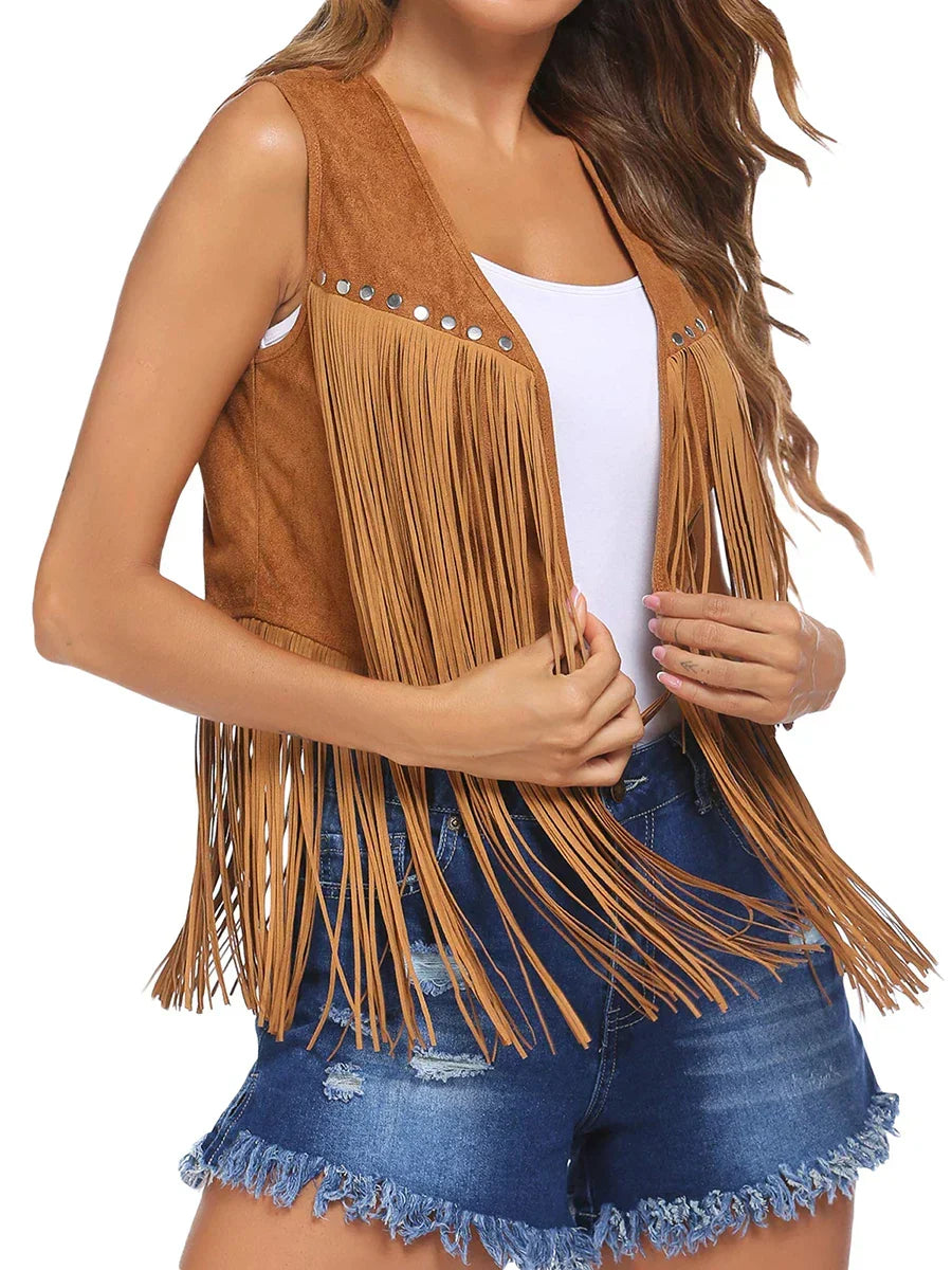 Damevest | Uten Ermer Fringed Åpen Front