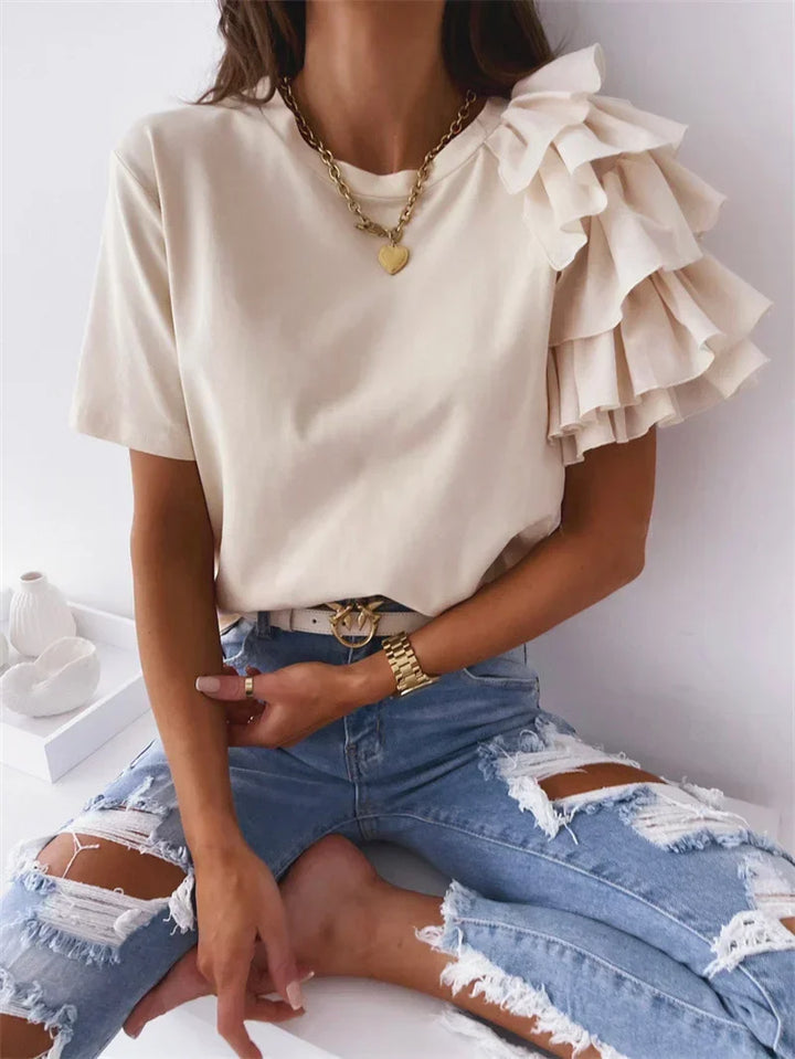 Damebluse | Volang Korte Ermer