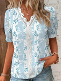 Damebluse | Blonde V-Hals Trykt
