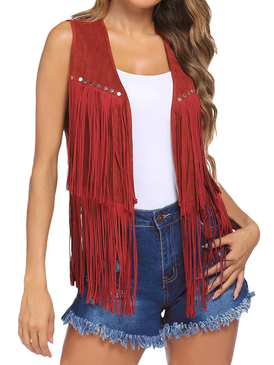 Damevest | Uten Ermer Fringed Åpen Front