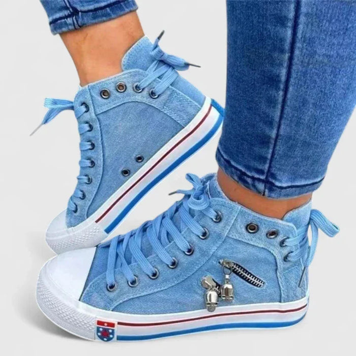 Dame High-Top Sneakers med Glidelås og Kontrastsåle