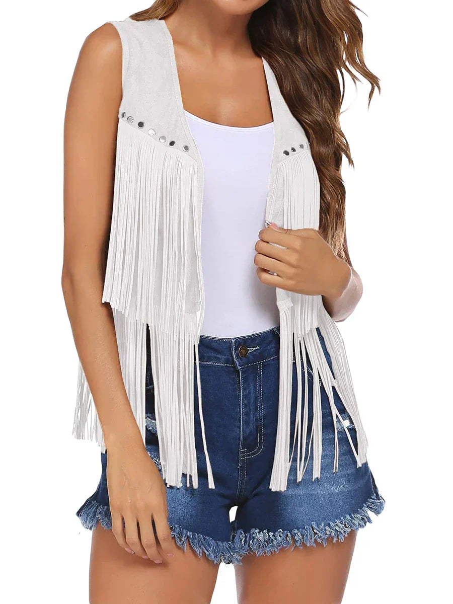 Damevest | Uten Ermer Fringed Åpen Front