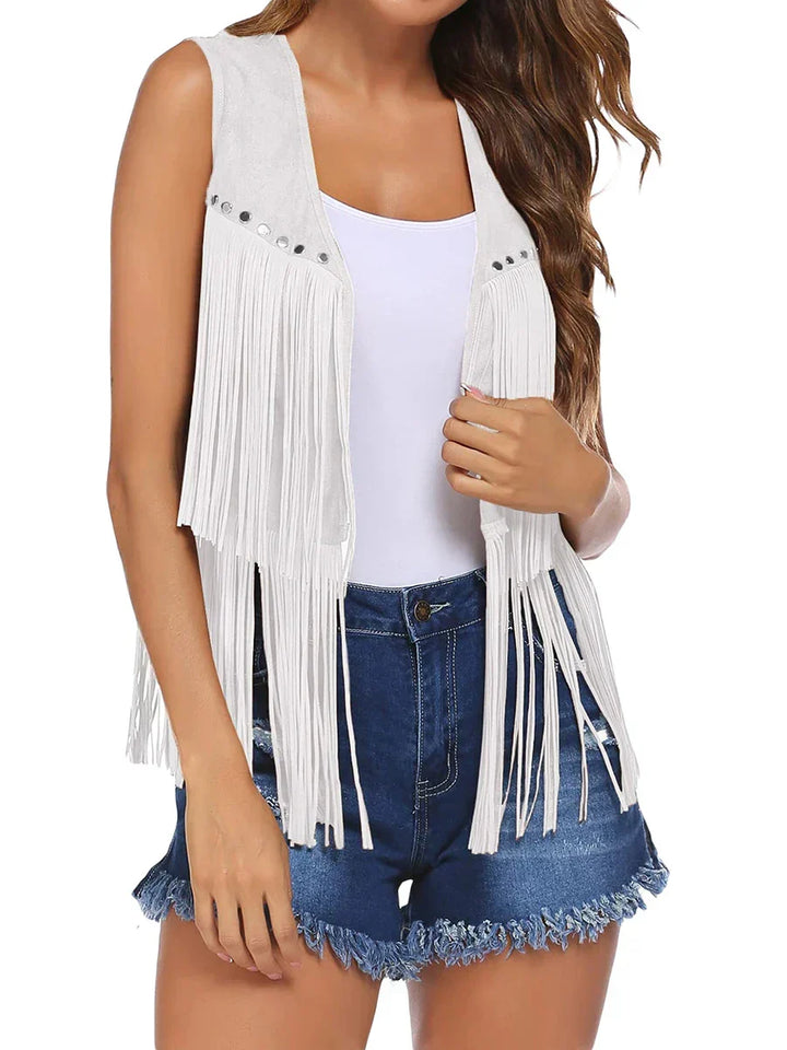Damevest | Uten Ermer Fringed Åpen Front