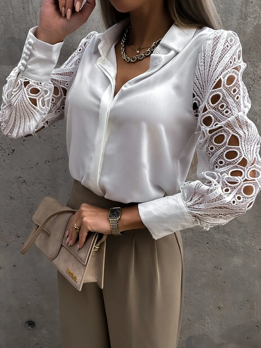 Damebluse | Krage med knapper