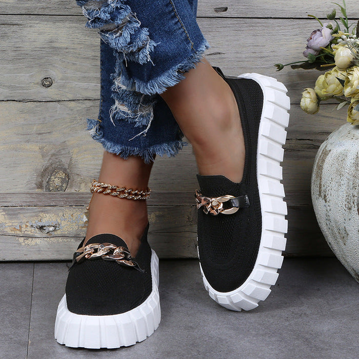 Dame Hvite Loafers med Chunky-såle og Gulldetaljer