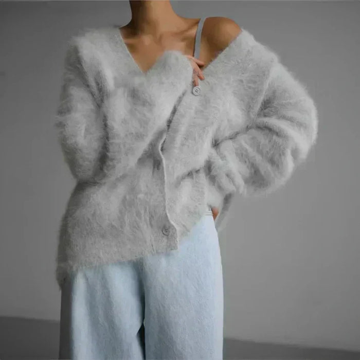 Dame Cardigan med V-hals og Knappelukning Oversize Passform
