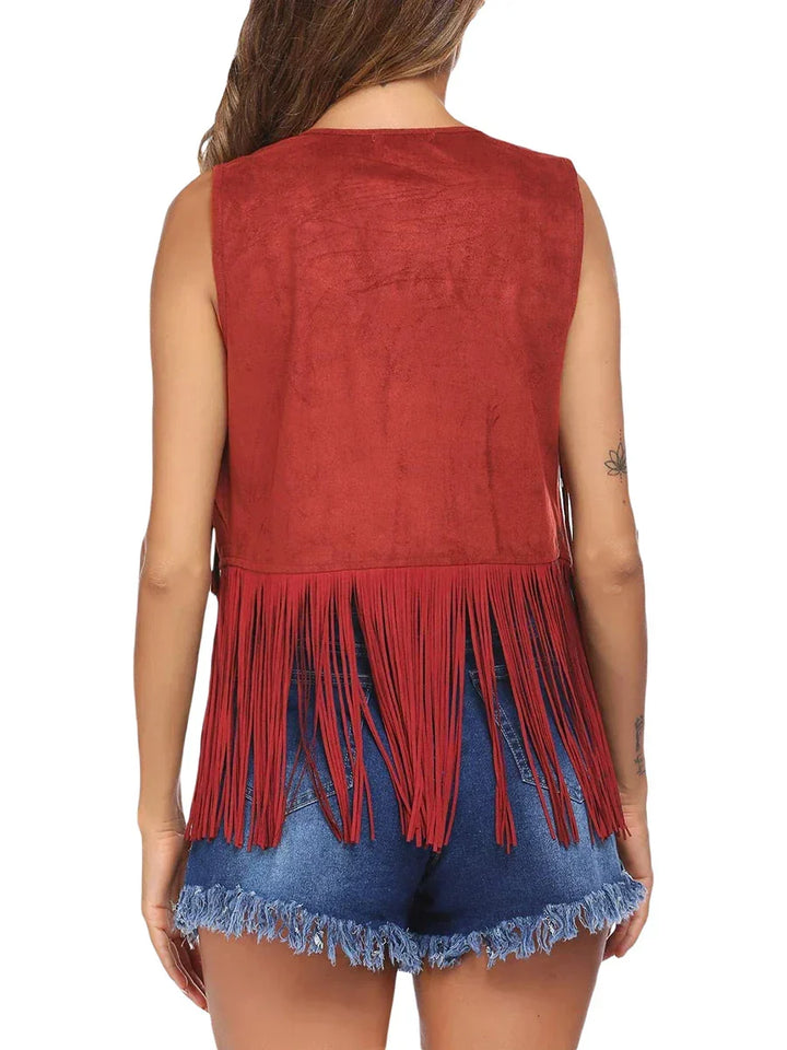 Damevest | Uten Ermer Fringed Åpen Front