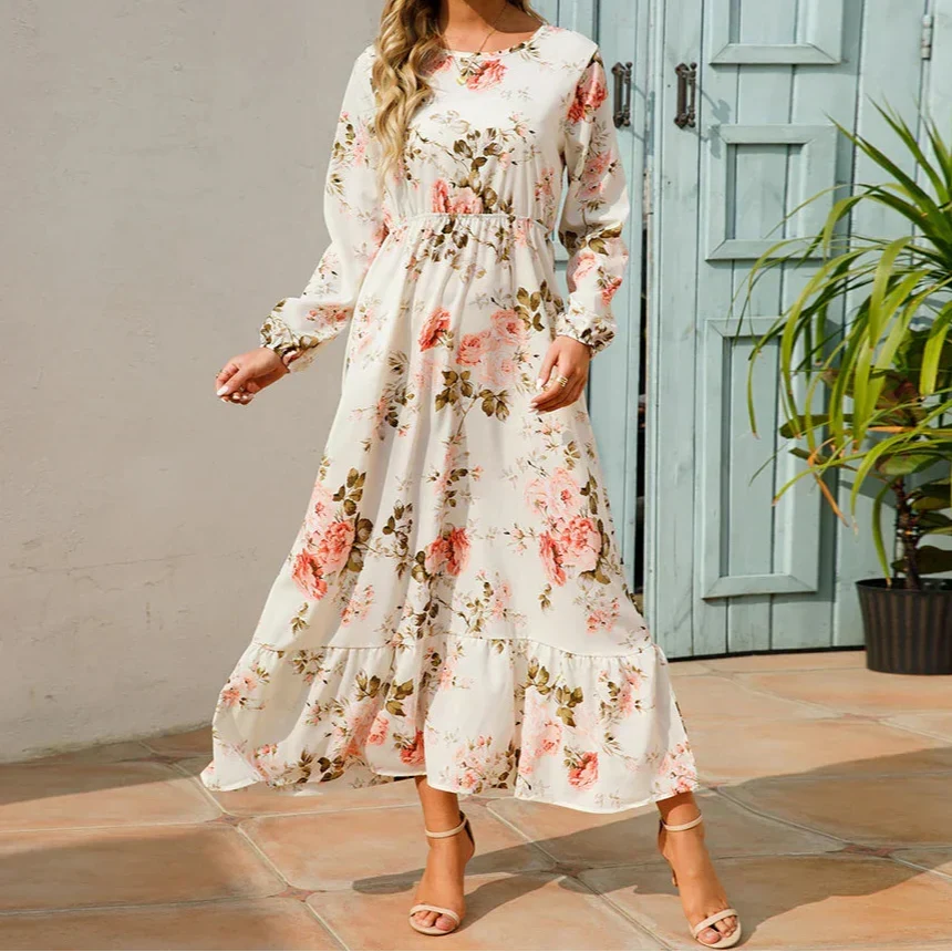 Kjole for kvinner | Blomstrete Maxi Langermet