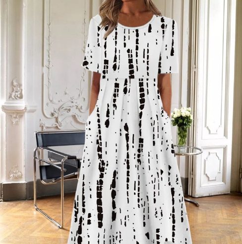 Kjole for kvinner | Blomster Midi Kort Erme