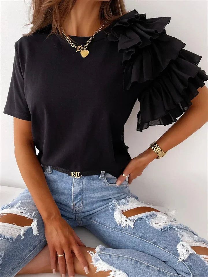 Damebluse | Volang Korte Ermer
