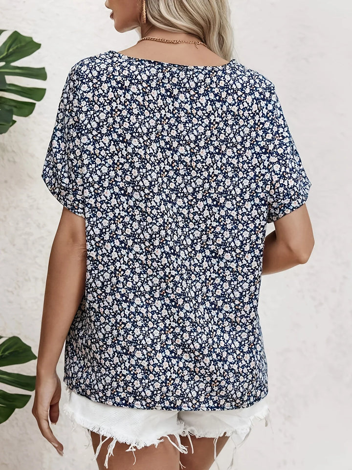 Damebluse | Blomstertrykk med knapper foran