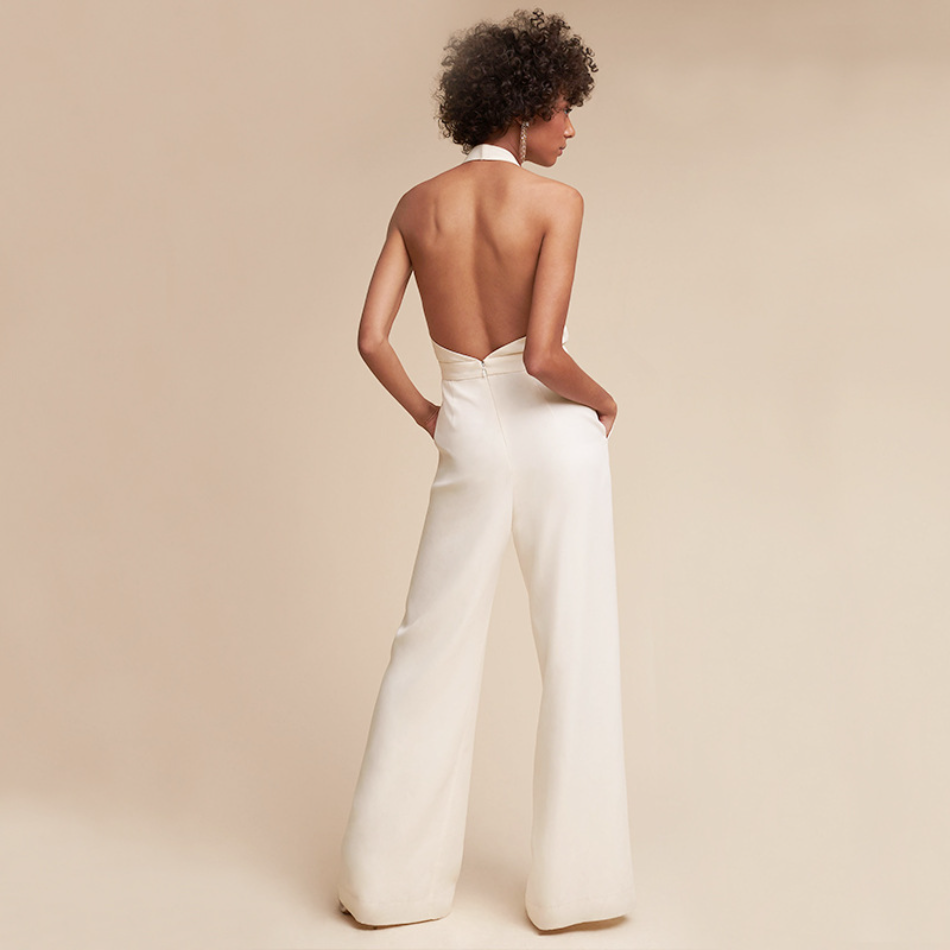 Kvinnes Vid-Ben Jumpsuit | Halter Dyp V