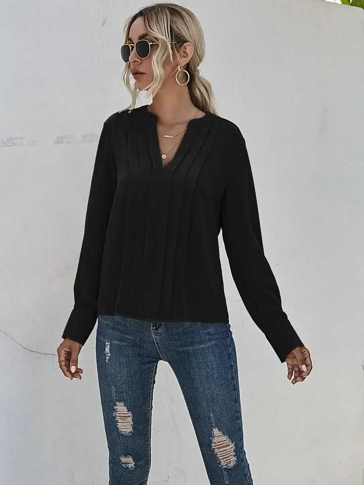 Damebluse | Plisserte V-hals