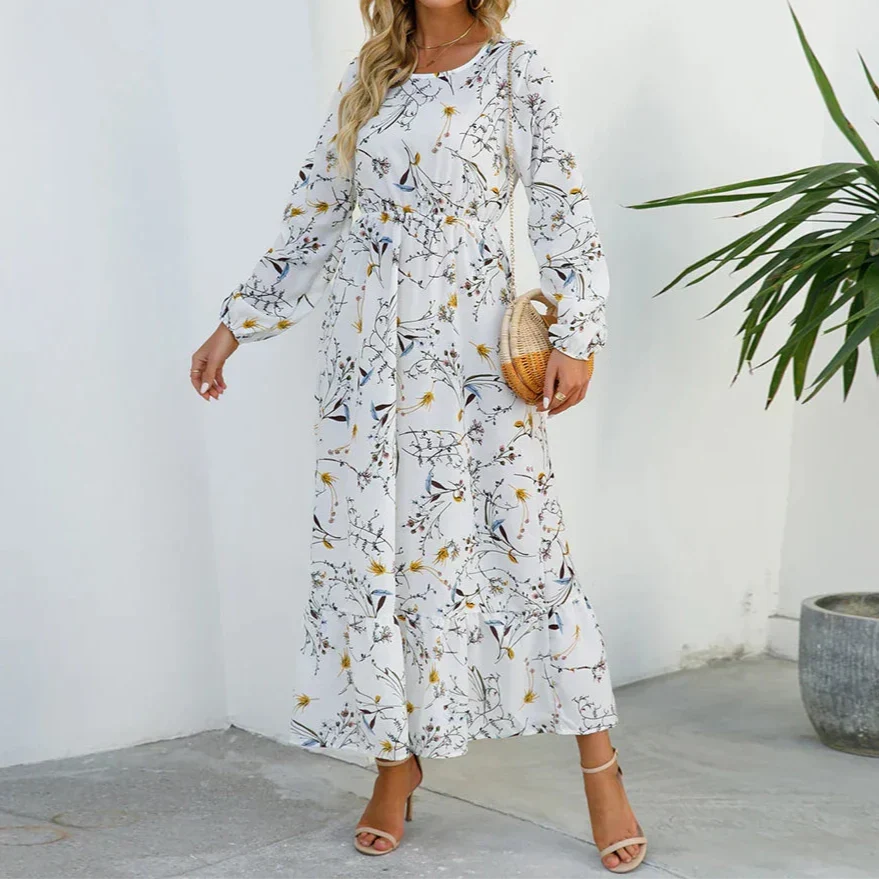 Kjole for kvinner | Blomstrete Maxi Langermet