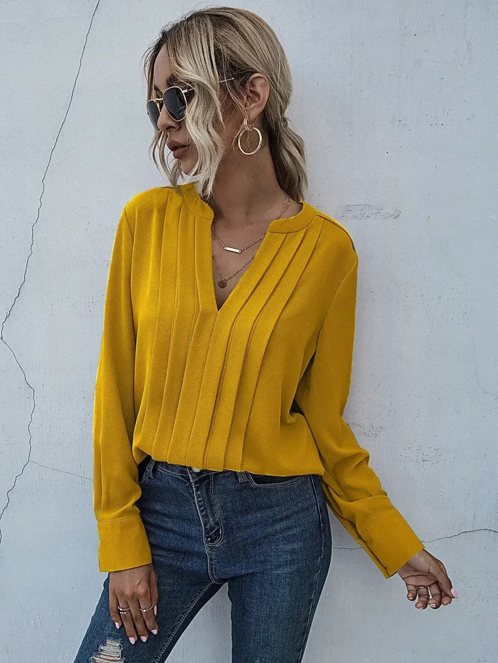 Damebluse | Plisserte V-hals