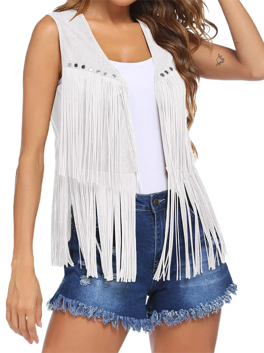 Damevest | Uten Ermer Fringed Åpen Front
