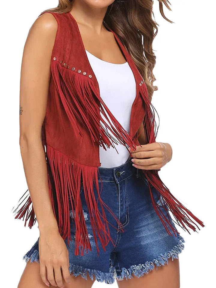 Damevest | Uten Ermer Fringed Åpen Front