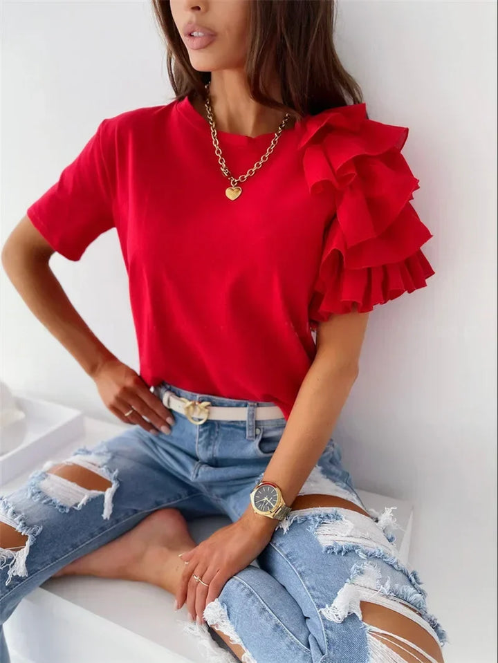 Damebluse | Volang Korte Ermer