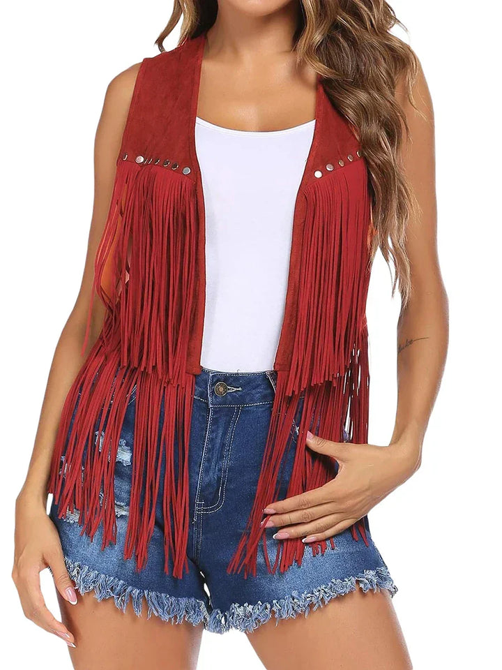Damevest | Uten Ermer Fringed Åpen Front