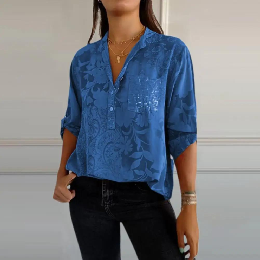 Damebluse | Blomstertrykk med Krage