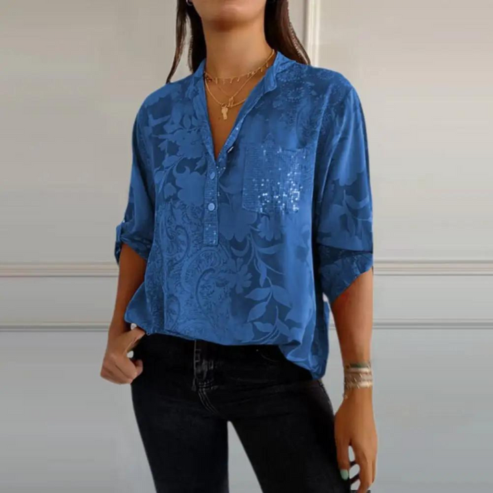 Damebluse | Blomstertrykk med Krage