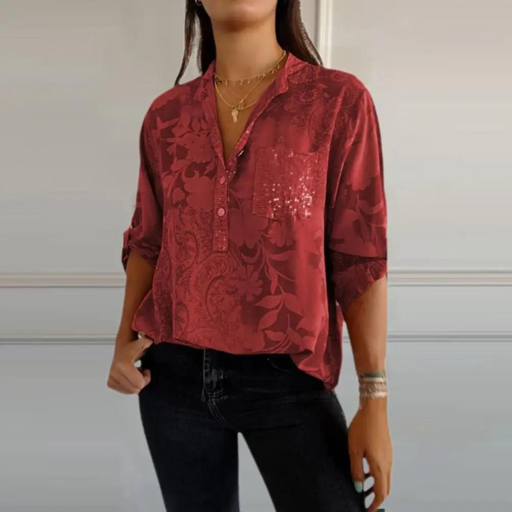Damebluse | Blomstertrykk med Krage