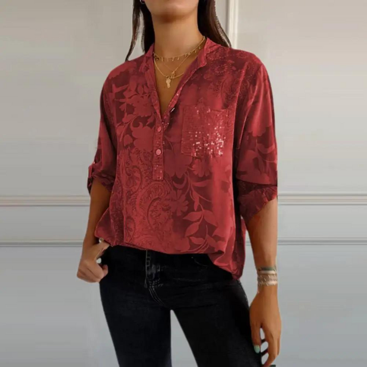 Damebluse | Blomstertrykk med Krage