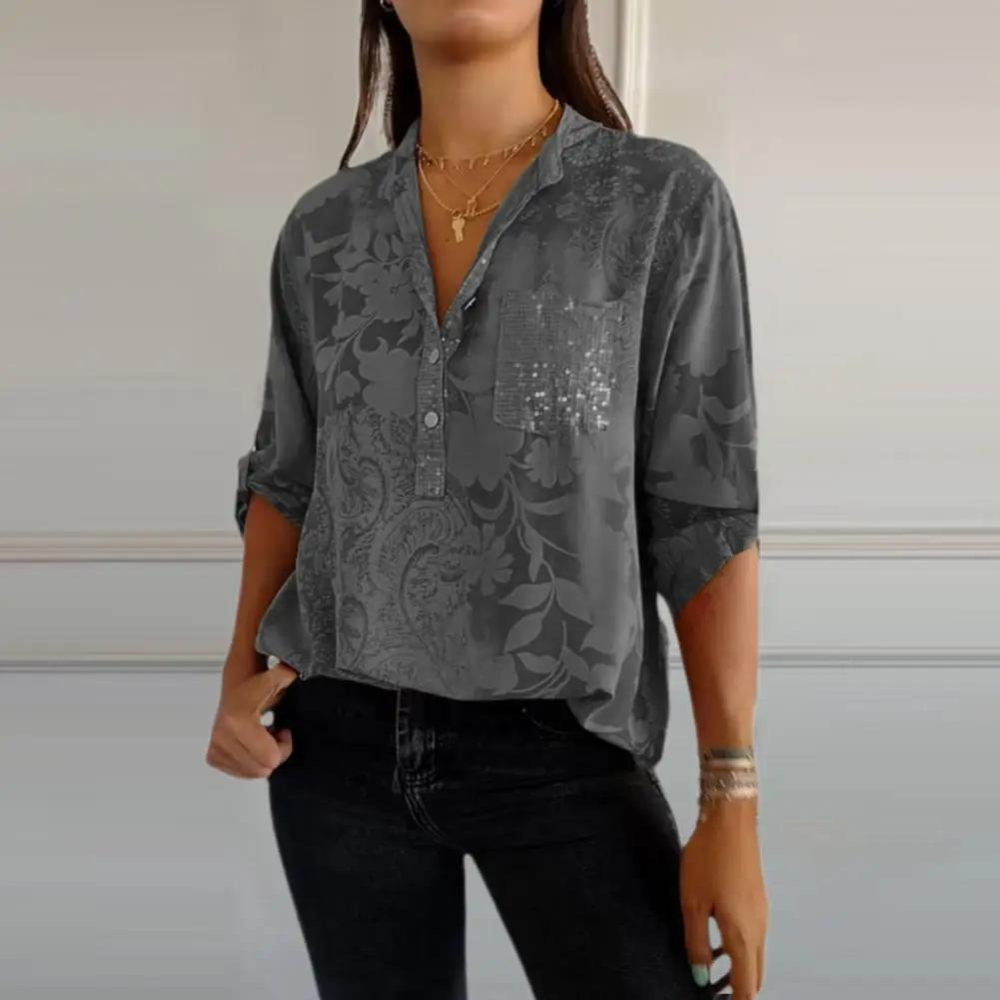 Damebluse | Blomstertrykk med Krage