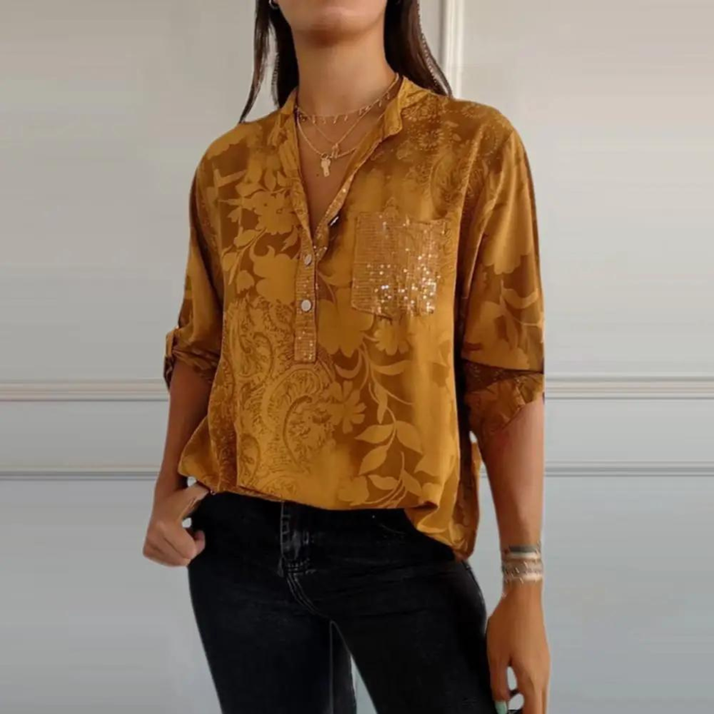Damebluse | Blomstertrykk med Krage