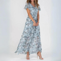 Kvinnes Cocktail Maxi Kjole | V-Hals Flatter Sleeve