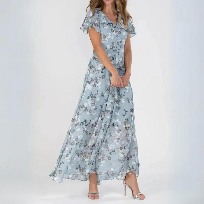 Kvinnes Cocktail Maxi Kjole | V-Hals Flatter Sleeve
