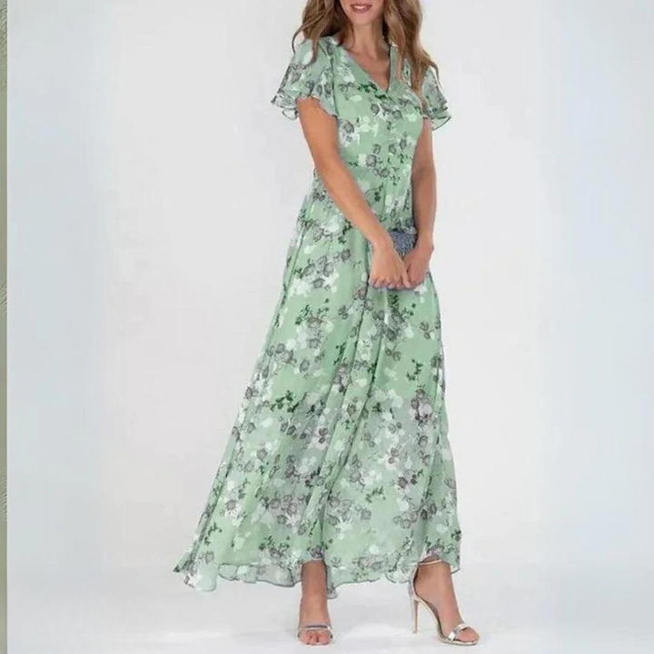 Kvinnes Cocktail Maxi Kjole | V-Hals Flatter Sleeve
