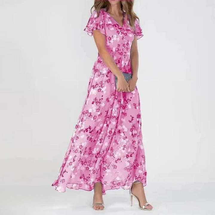 Kvinnes Cocktail Maxi Kjole | V-Hals Flatter Sleeve