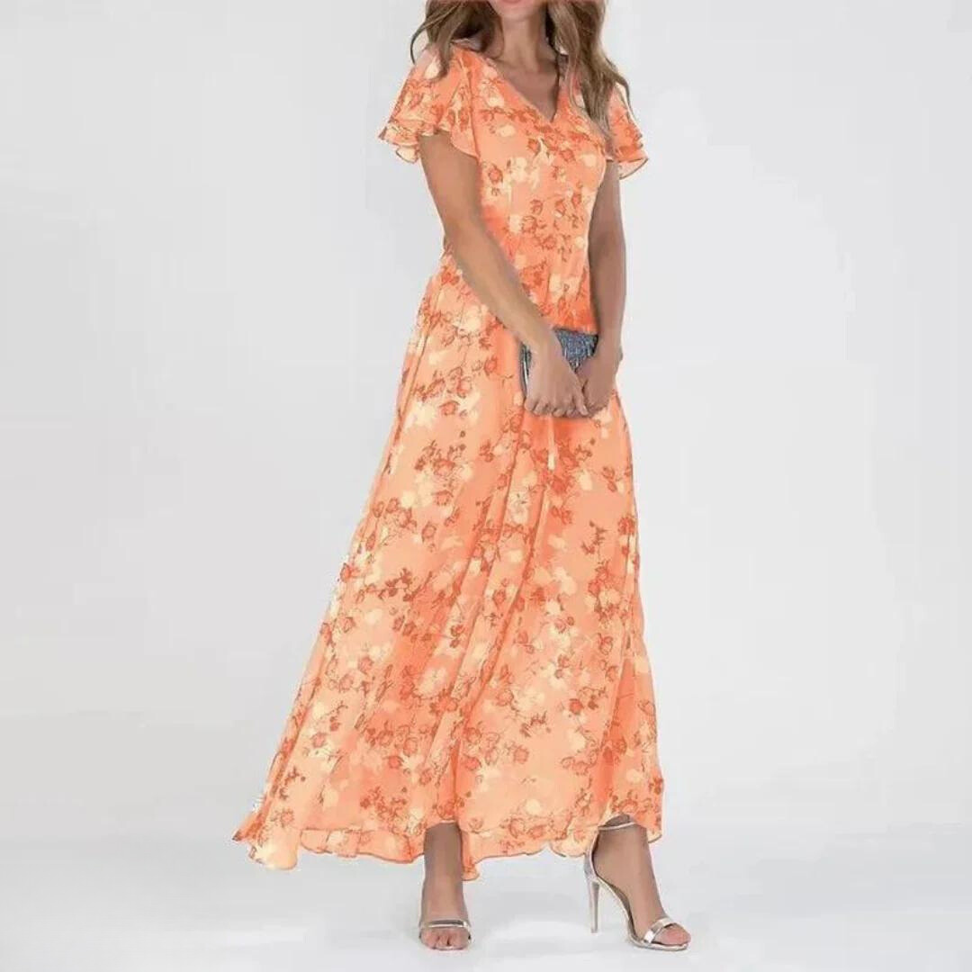 Kvinnes Cocktail Maxi Kjole | V-Hals Flatter Sleeve