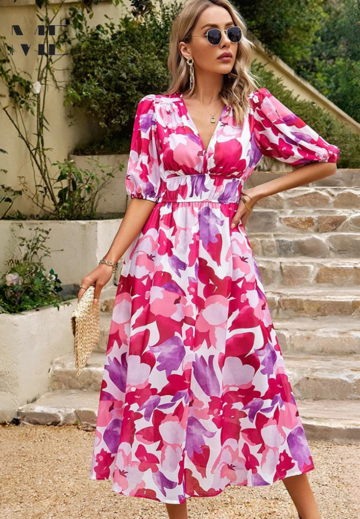 Kjole for kvinner | Blomstertrykk Midi