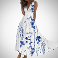 Kvinnes Floral Maxi Kjole | V-Hals Uten Ermer