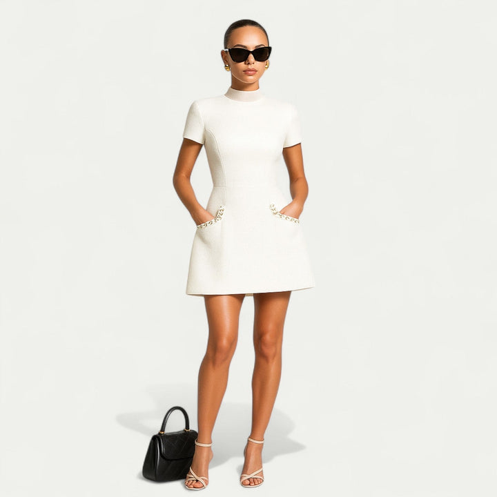 Dame Cocktail Mini Kjole | Perle Trim Lomme
