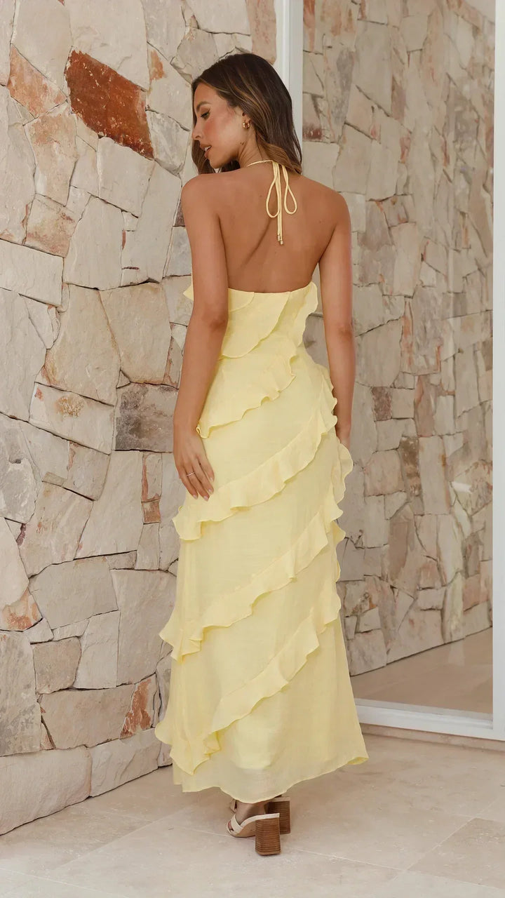 Kvinne Maxi Sundress | Halterneck Lagd Rynket
