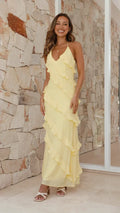 Kvinne Maxi Sundress | Halterneck Lagd Rynket