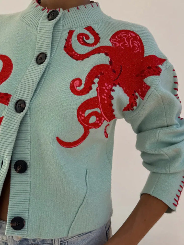 Dame Cardigan | Octopus-mønster Strikk