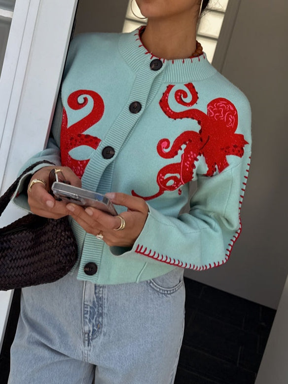 Dame Cardigan | Octopus-mønster Strikk