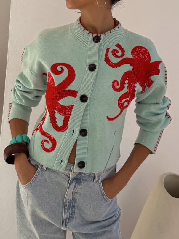 Dame Cardigan | Octopus-mønster Strikk