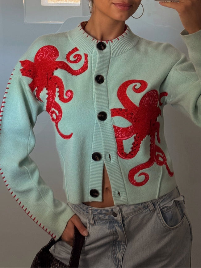 Dame Cardigan | Octopus-mønster Strikk