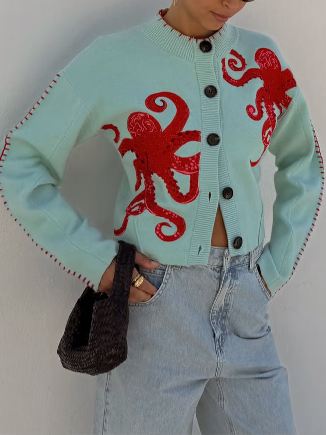 Dame Cardigan | Octopus-mønster Strikk