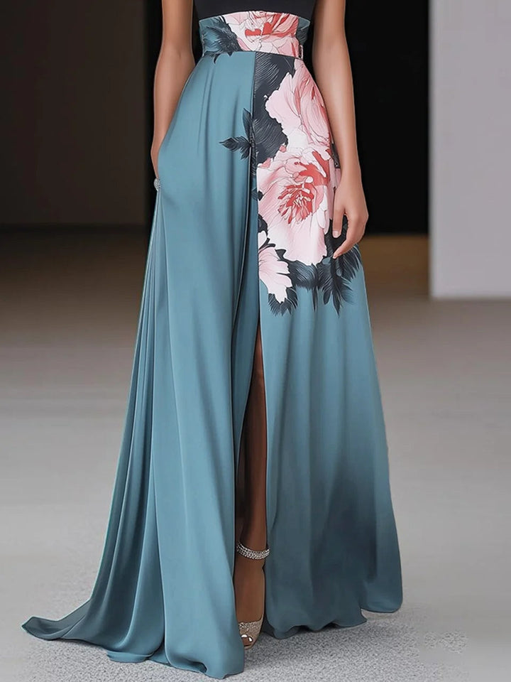 Kjole for kvinner | Uten ermer, blomstrete, splitt maxi