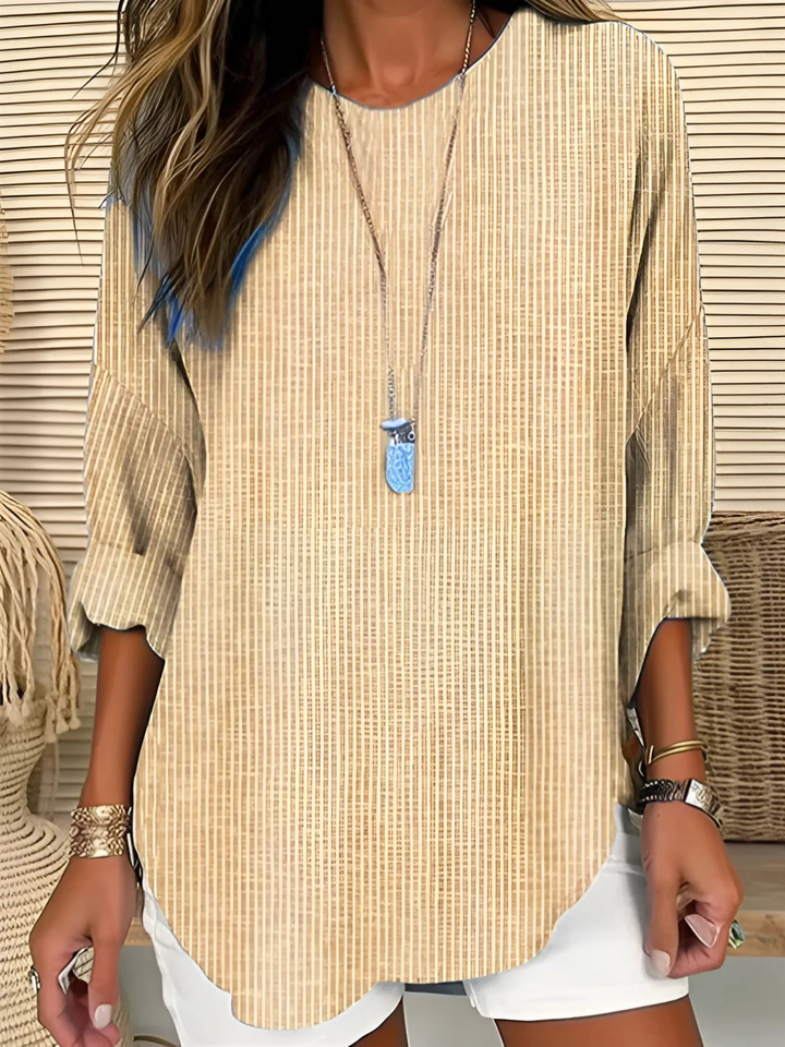 Damebluse | Vertikal Stripe Rund Hals