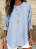 Damebluse | Vertikal Stripe Rund Hals