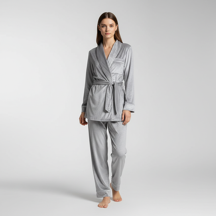 Dame Pyjamasett med Krave og Beltefeste