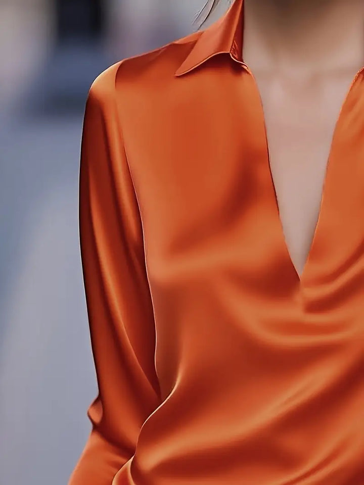 Damebluse | Langermet Krage V-Hals